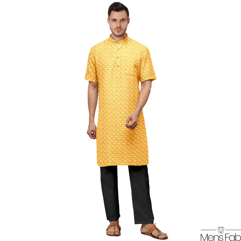 COTTON STRAIGHT MEN'S KURTA WITH SEQUIN